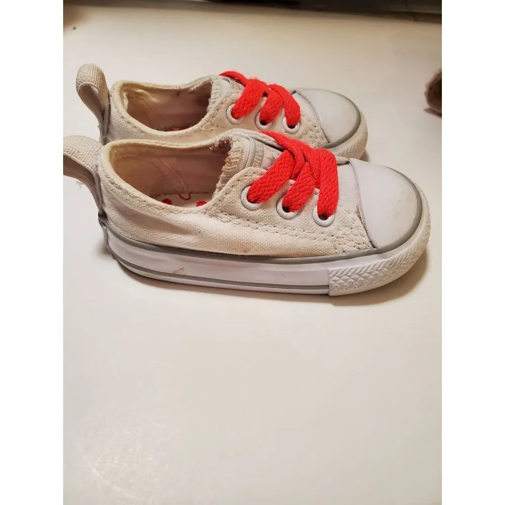 Converse Chuck All Star Slip On Toddler Neon Lace Heart White‎ Shoes Size 4